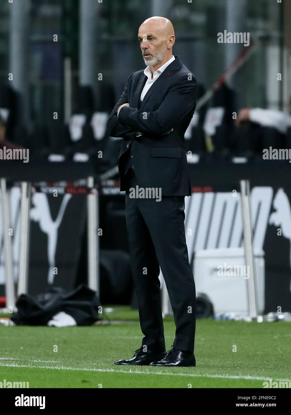 MILAN, ITALY - MAY 16: coach Stefano Pioli of AC Milan during the Serie A  match between AC Milan and Cagliari Calcio at Stadio Giuseppe Meazza on May  16, 2021 in Milan,