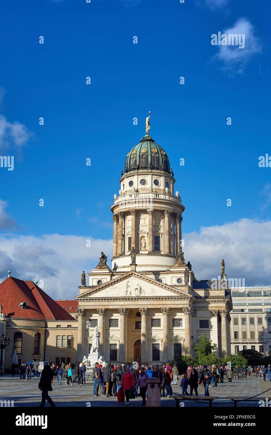 French Cathedral at Gendarmenmarkt Berlin with blue sky Stock Photo