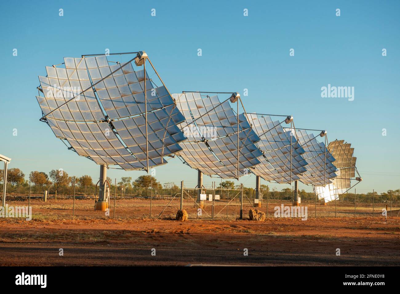 Solar dishes outside the queensland outback town of Windorah. Stock Photo