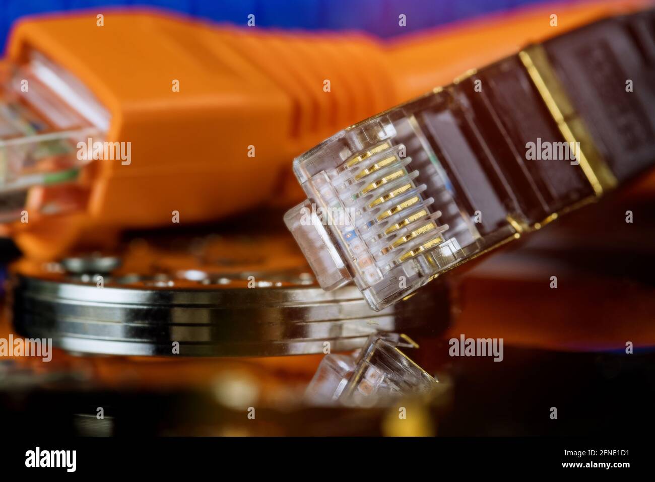 Online communication cloud computing with internet network cables connected transfer information storage files backup Stock Photo