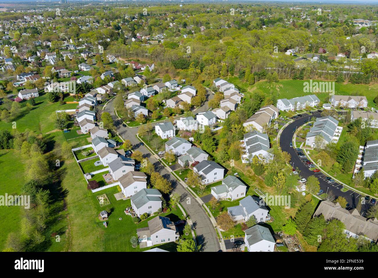 Aerial view of single family homes, a residential district East ...