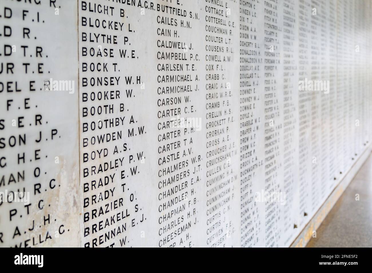 Names of fallen West Australian Soldiers at Kings Park War Memorial in Perth, Western Australia Stock Photo