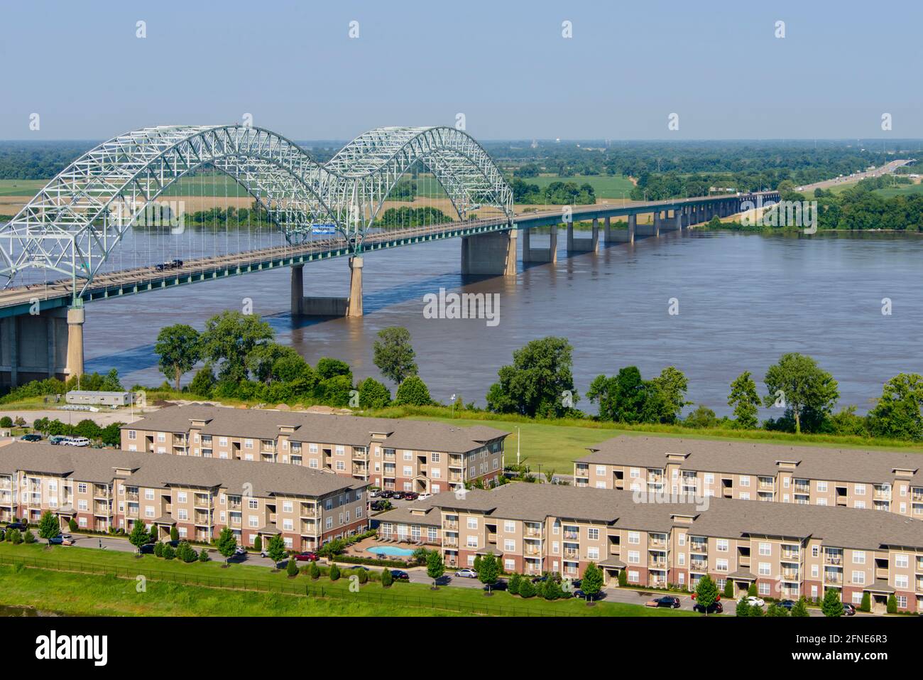 I-40 Hernando de Soto bridge from Memphis, Tennessee to West Memphis, Arkansas over the Mississippi River. Stock Photo