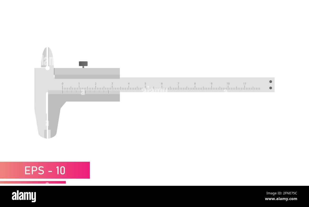 Caliper with numeric scale. Realistic performance on a white background. Tools for technical specialists. Flat vector illustration. Stock Vector