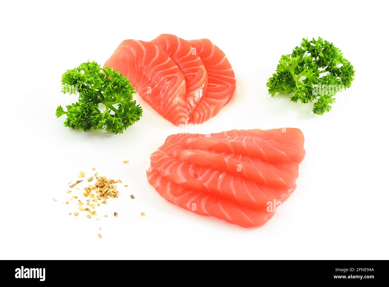 salmon fillets on white background Stock Photo - Alamy