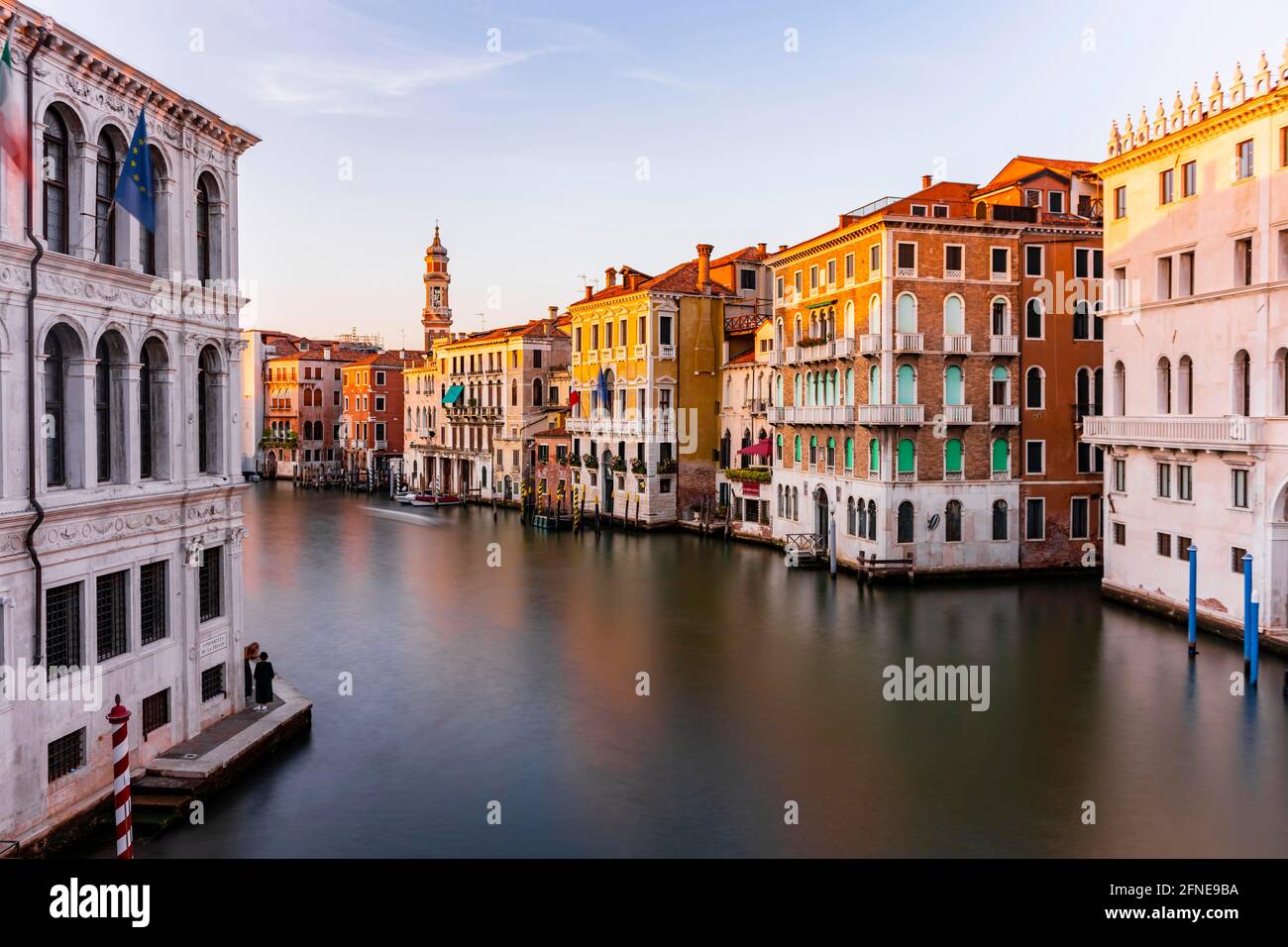 Evening atmosphere at the Grand Canal at the Rialto Bridge, Venice, Veneto region, Italy Stock Photo