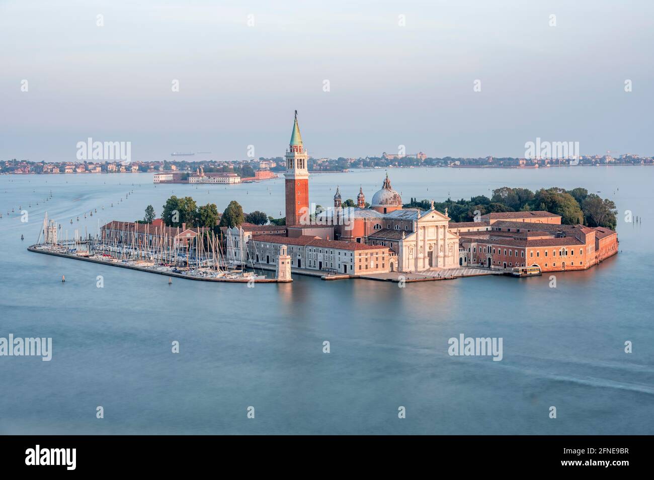 Island Isola di San Giorgio Maggiore with church San Giorgio Maggiore, view from the bell tower Campanile di San Marco on Venice, Venice, Veneto Stock Photo