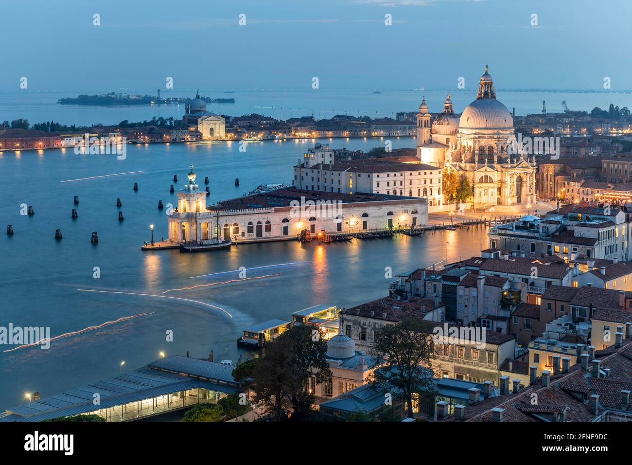 Evening atmosphere, Basilica di Santa Maria della Salute, view from the bell tower Campanile di San Marco, city view of Venice, Veneto, Italy Stock Photo
