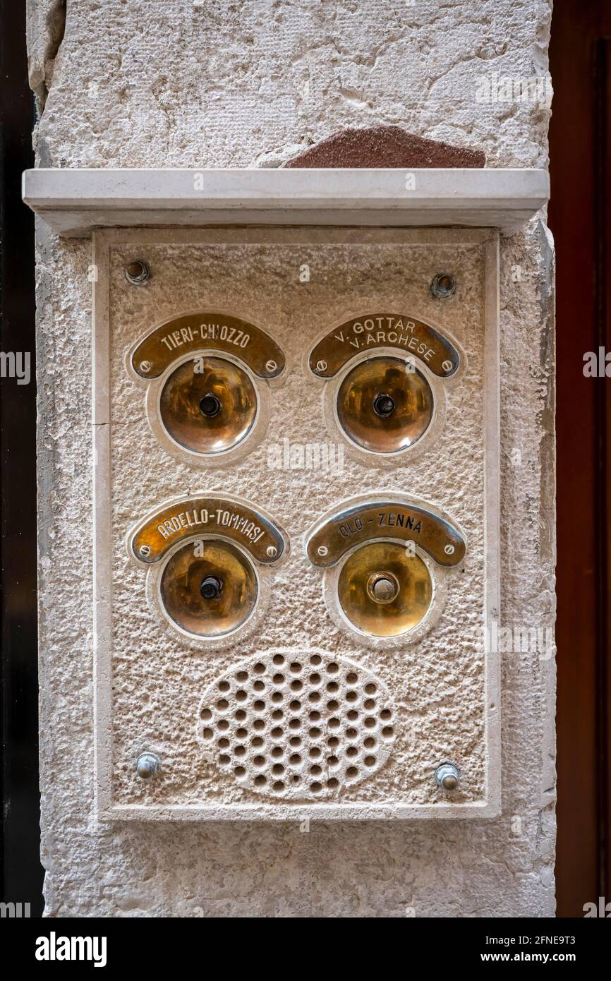 Doorbell on a house wall, Venice, Veneto, Italy Stock Photo