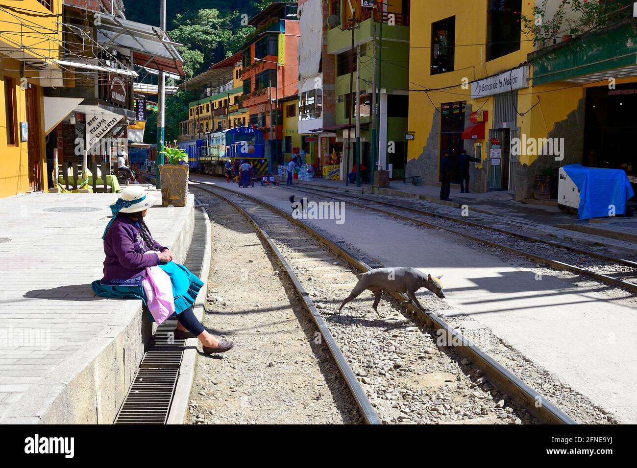 Railway tracks through the village of Aguas Calientes, Machu Picchu ...