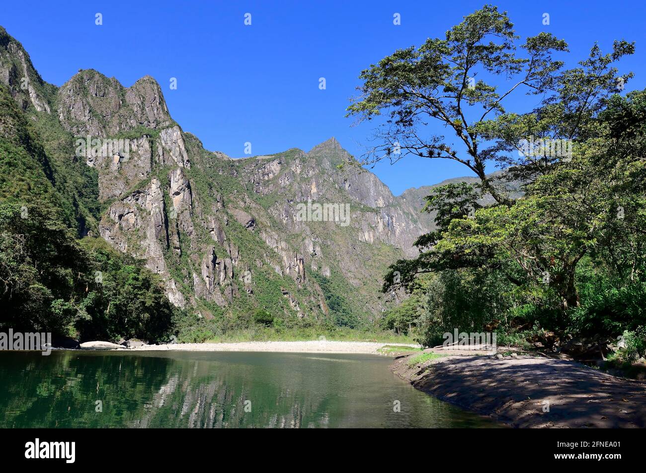 Landscape at Rio Urubamba, Aguas Calientes, Machu Picchu, Urubamba Province, Peru Stock Photo