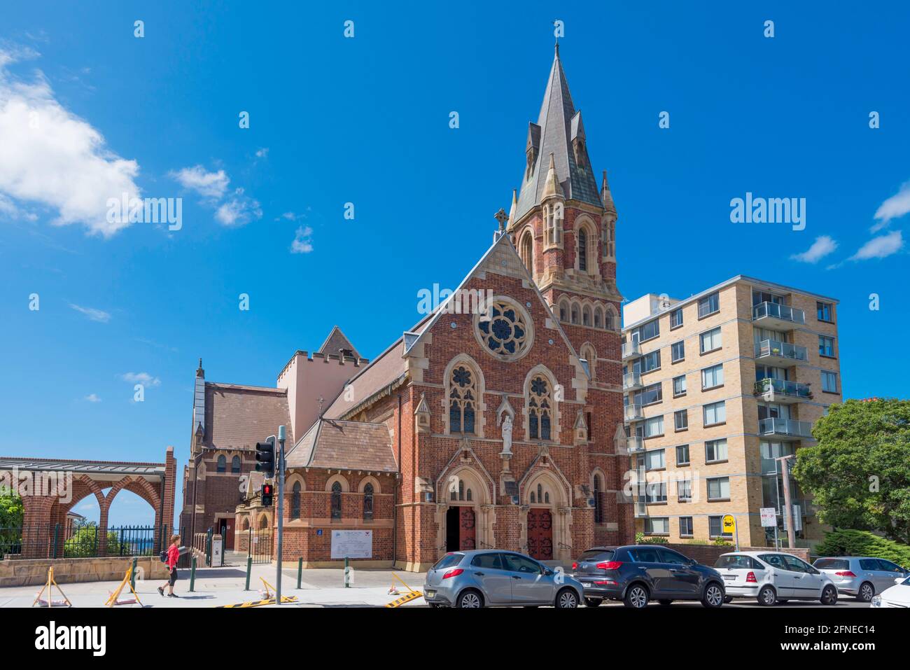 The Our Lady of the Sacred Heart Catholic Church in Randwick, Sydney, New South Wales, Australia was built in 1888 in a Gothic Revival style Stock Photo