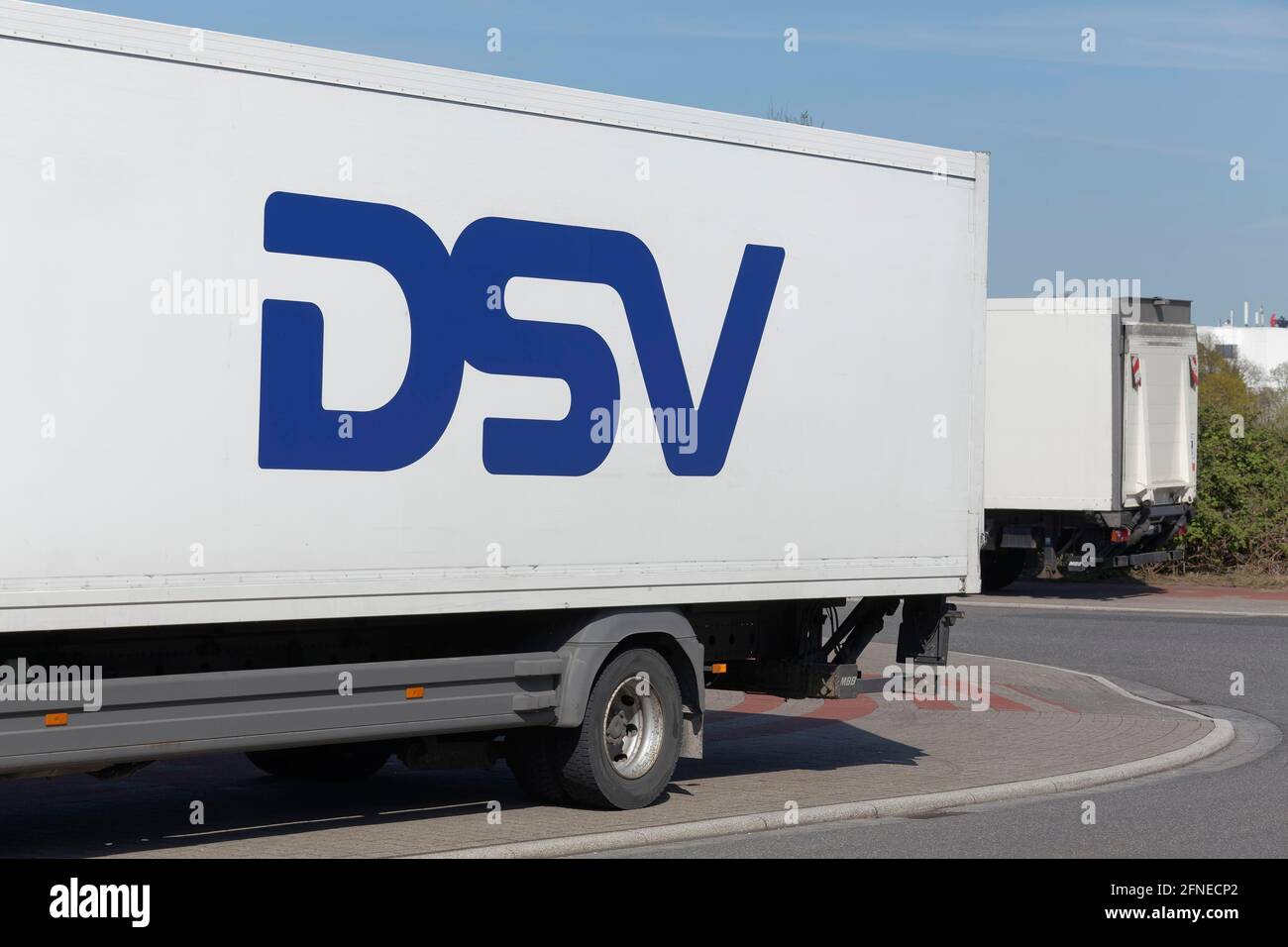 DSV, logo on a truck, international transport and logistics company, Krefeld, North Rhine-Westphalia, Germany Stock Photo