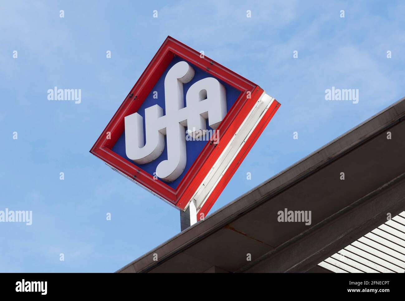 Ufa, logo at the Ufa-Palast Duesseldorf, multiplex cinema, North Rhine-Westphalia, Germany Stock Photo