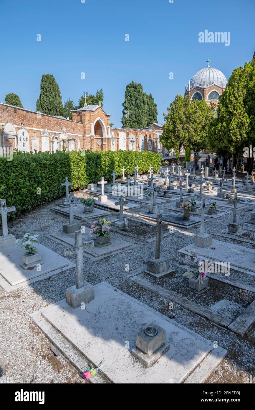 Graves with crosses, cemetery island San Michele, Venice, Italy Stock