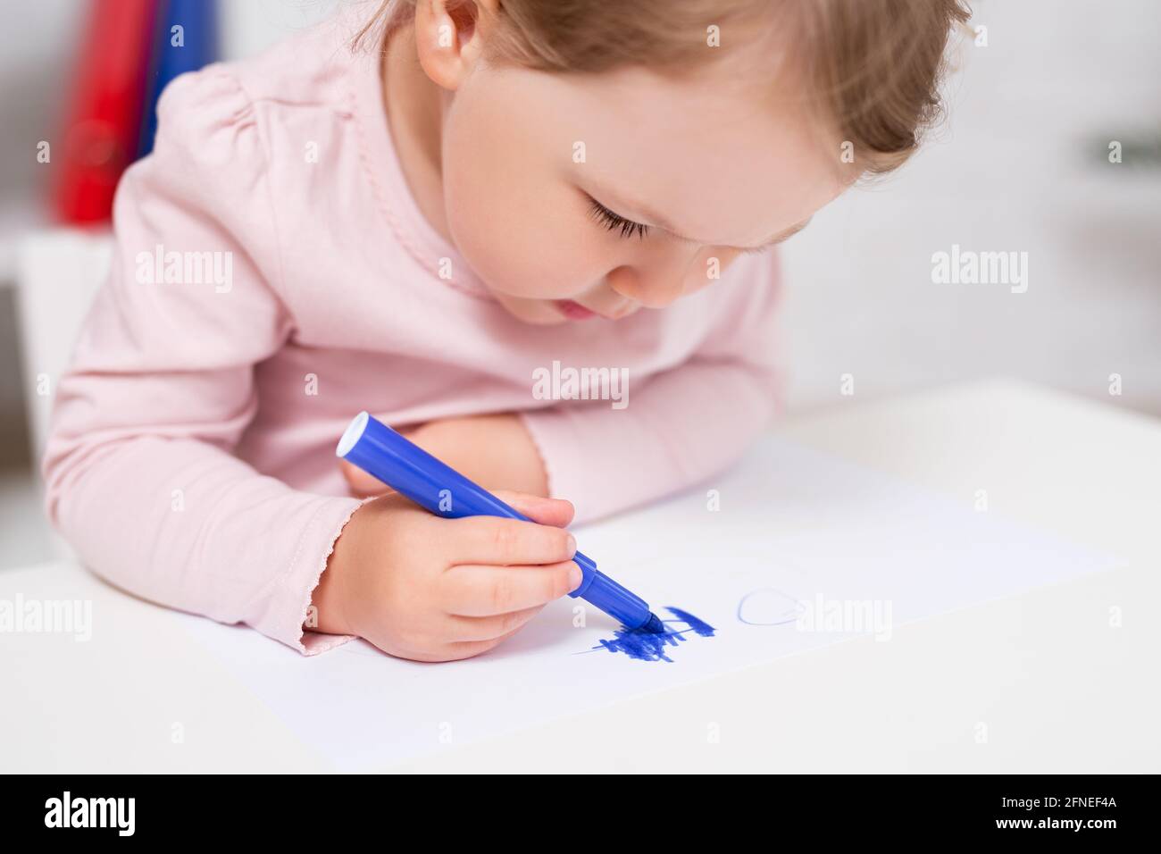 childhood and education concept - close up portrait of cute little girl ...
