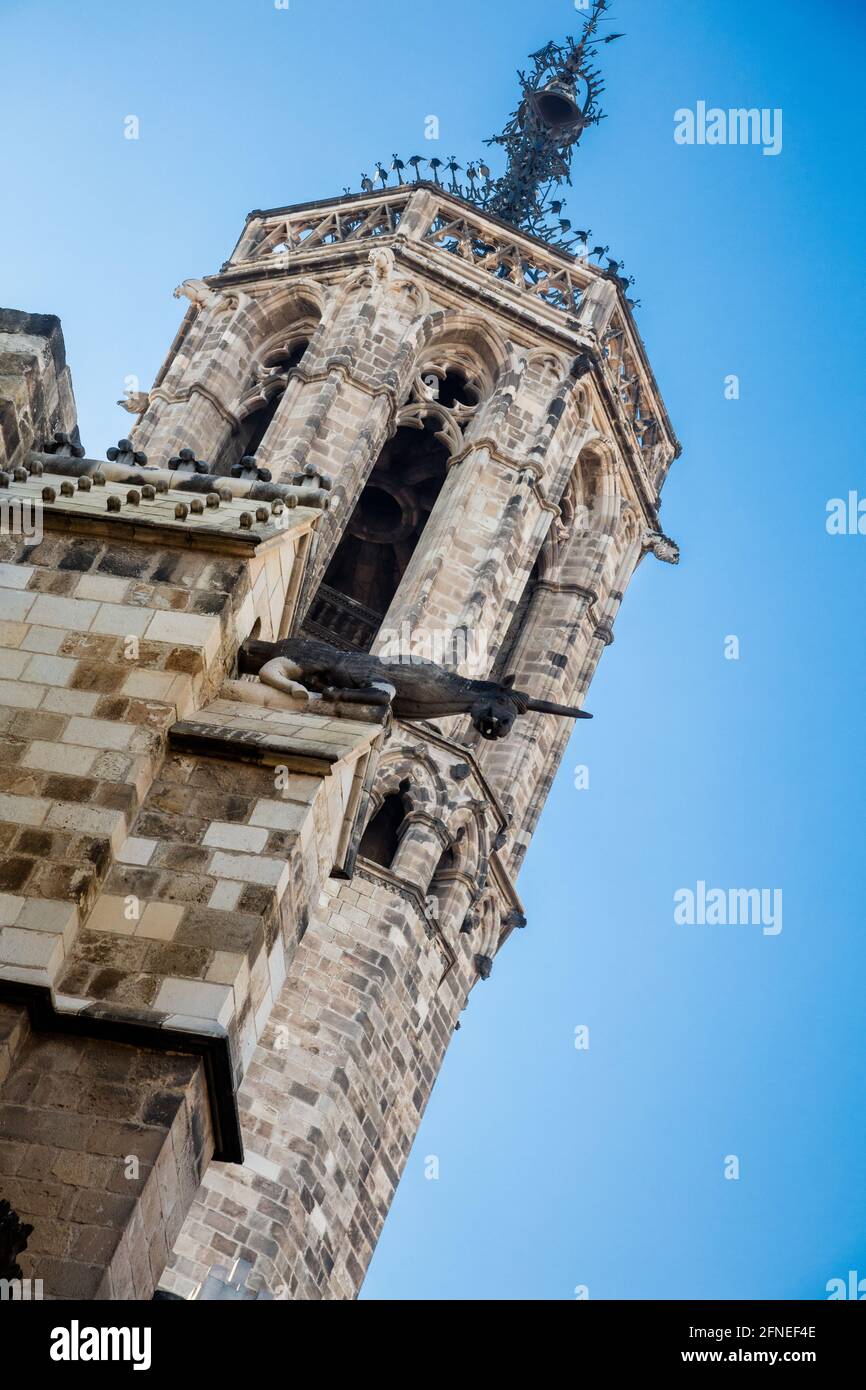 Bell tower of a Cathedral in Barcelona, Spain Stock Photo