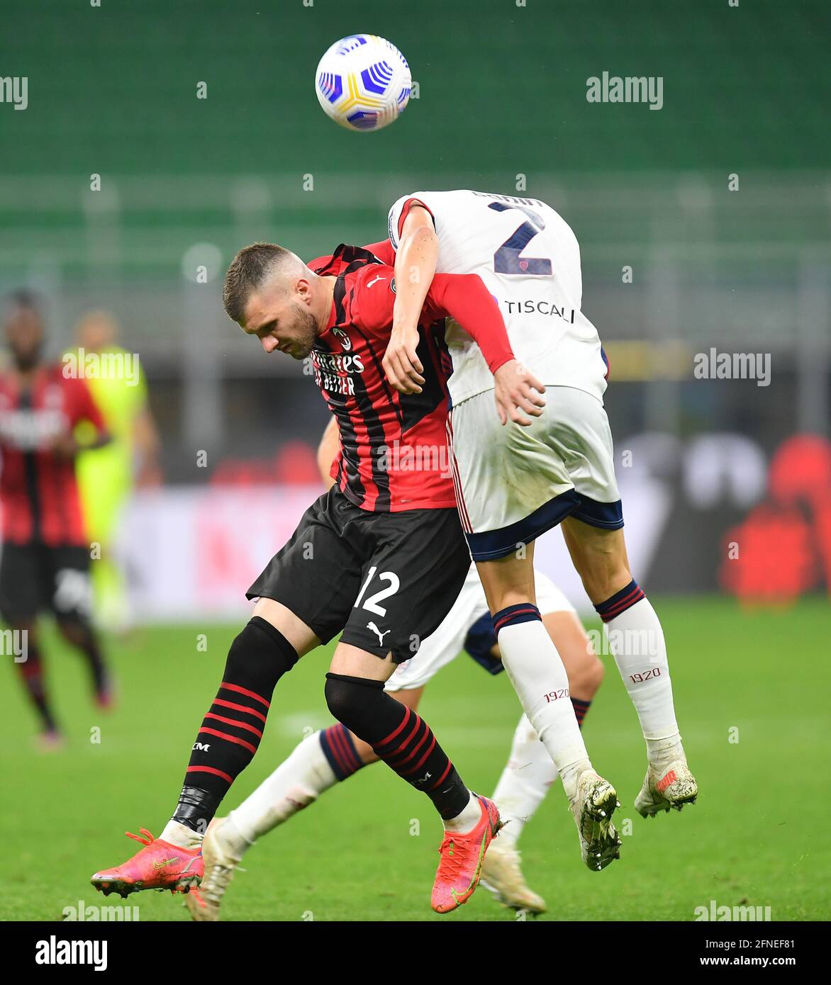 Milan, Italy. 16th May, 2021. AC Milan's Ante Rebic (L) vies with Cagliari's Diego Godin during a Serie A soccer match between AC Milan and Cagliari in Milan, Italy, May 16, 2021. Credit: Daniele Mascolo/Xinhua/Alamy Live News Stock Photo