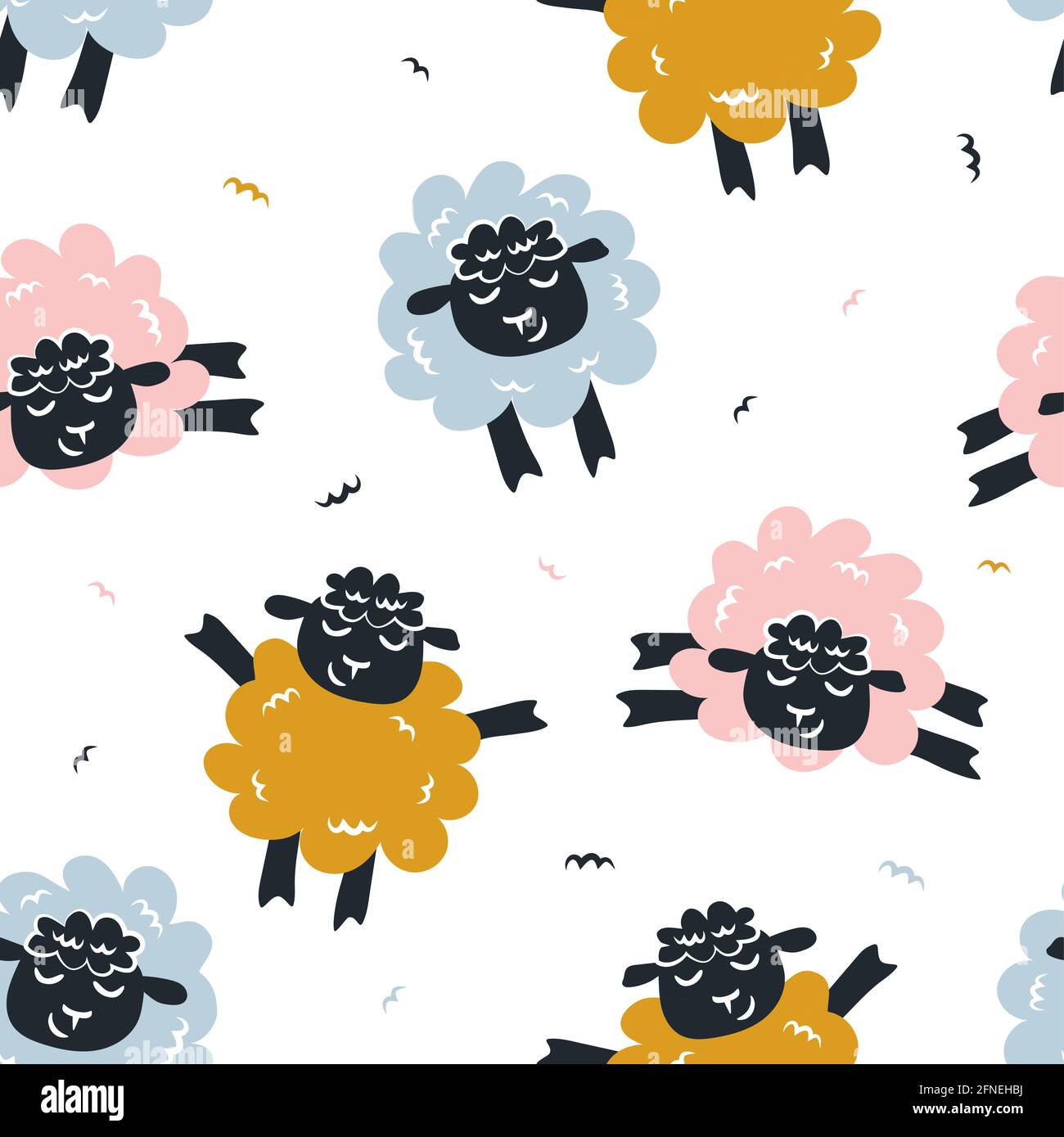 Childish seamless pattern with cute sheep. Creative texture for fabric, textile Stock Vector