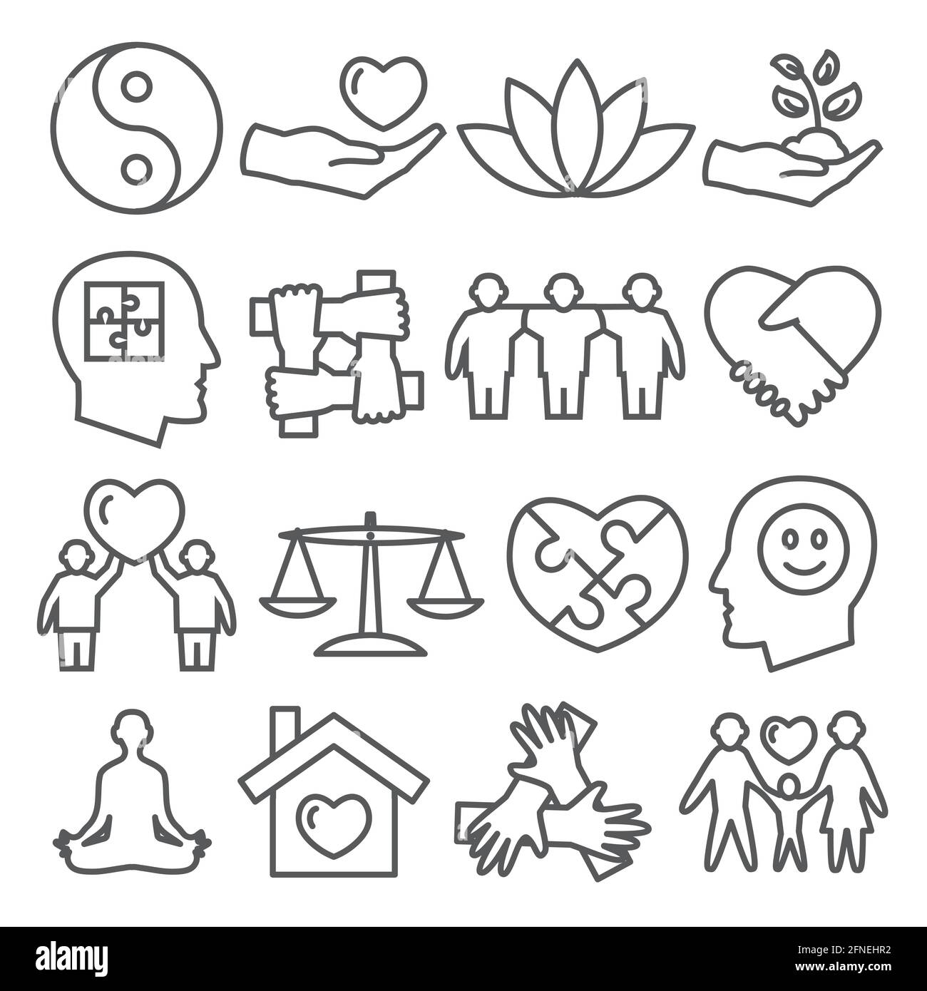 Harmony line icons set on white background Stock Vector