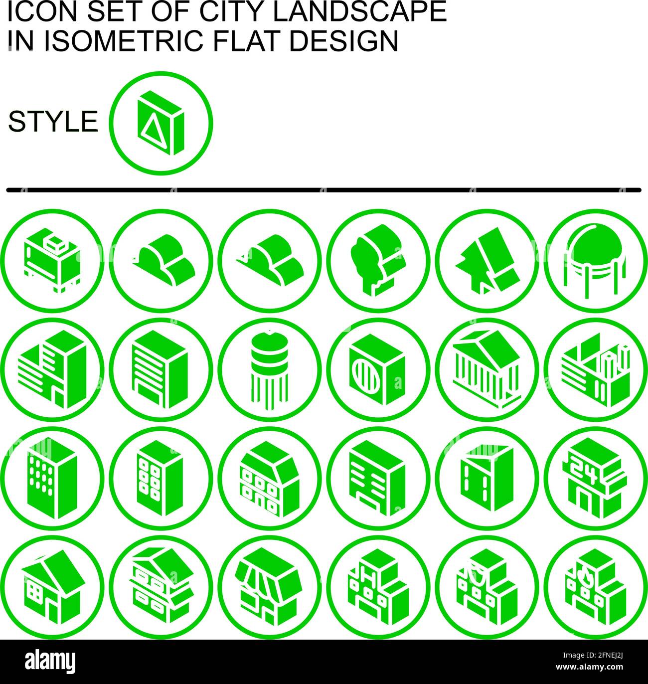 City landscape icon set in isometric flat design with white lines ...