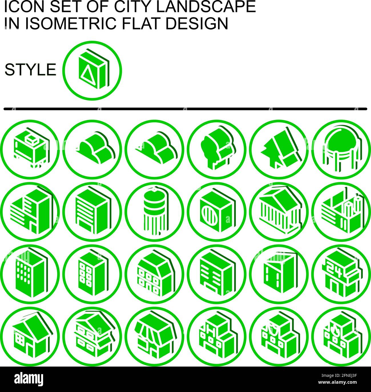 City landscape icon set in isometric flat design with white lines ...