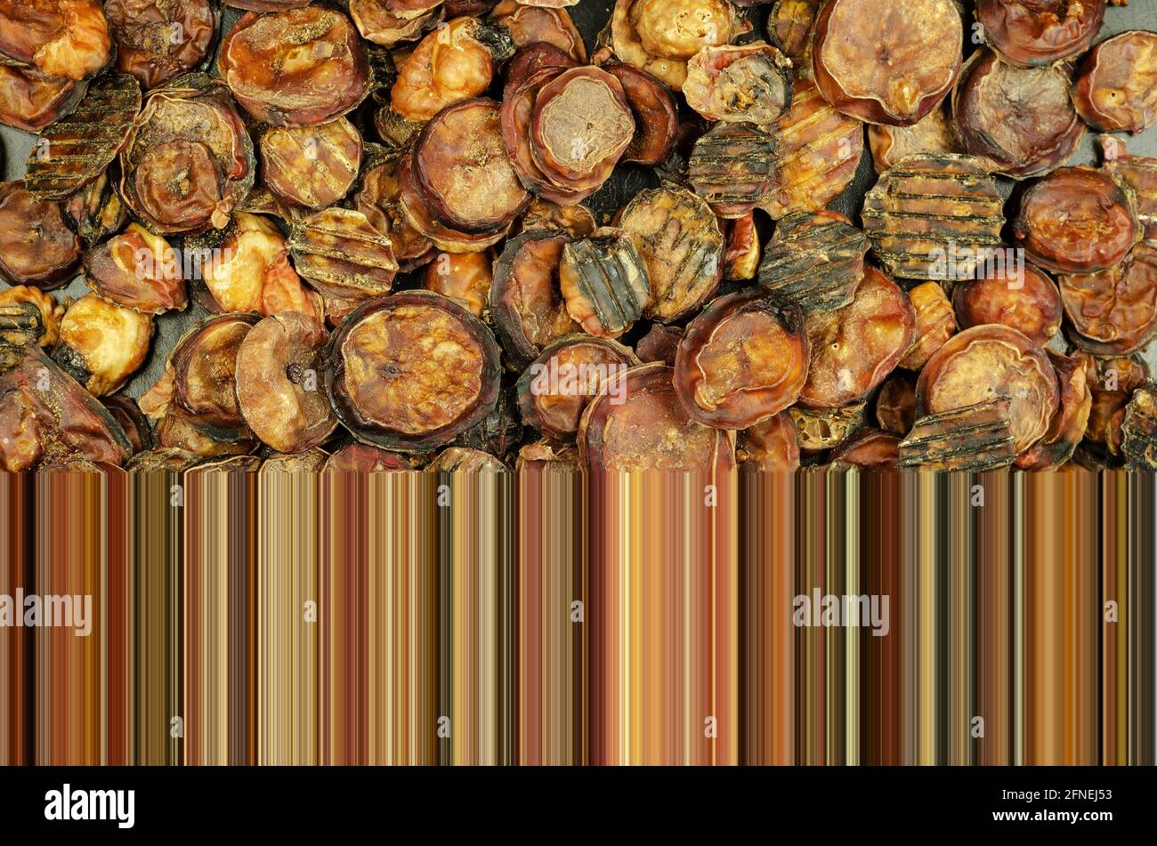 Helpful treats for pets. Pieces of Dried bovine testicles. Full frame