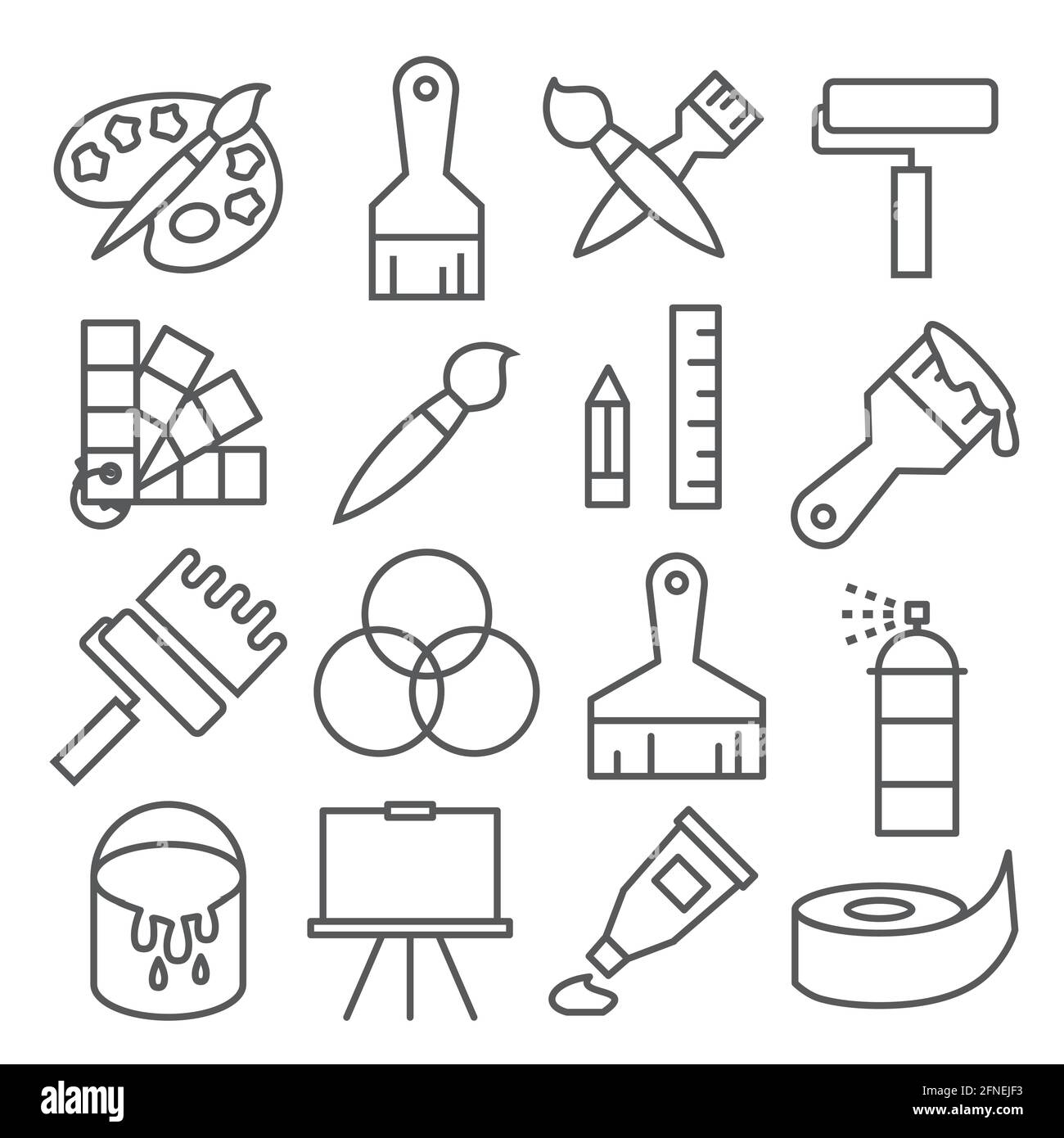 Painting and drawing line icons on white background Stock Vector