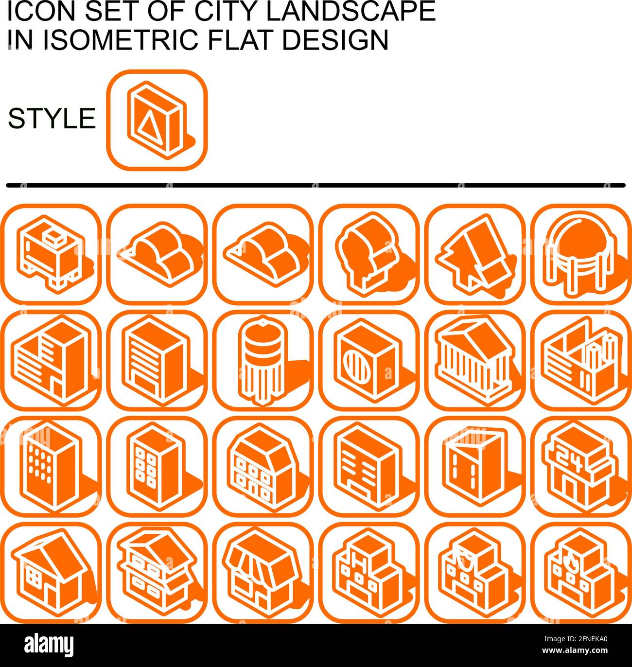 City landscape icon set in isometric flat design with white lines ...