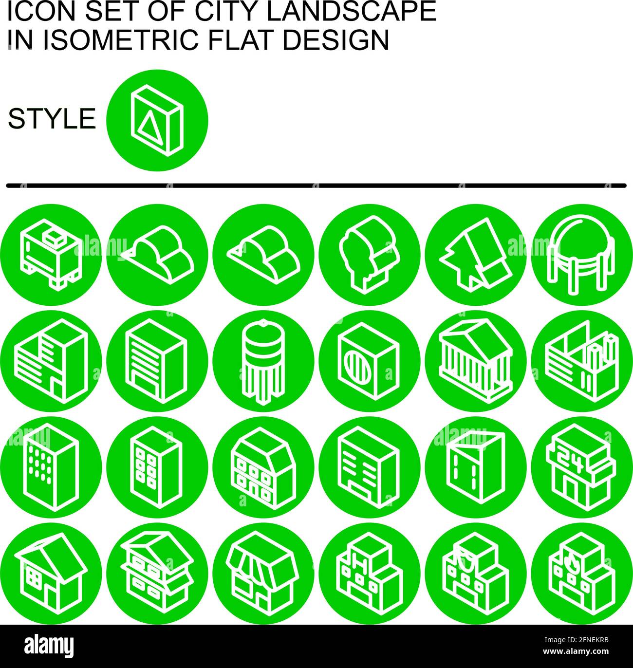 City landscape icon set in isometric flat design with white lines ...