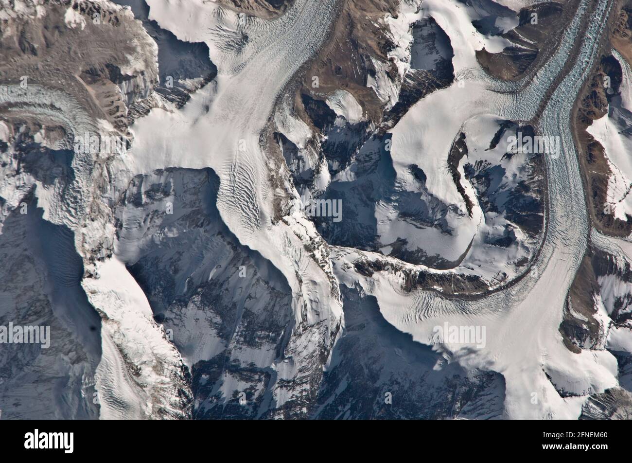 NEPAL / TIBET - 06 Jan 2011 - This image taken from the International Space Station shows the glaciers around the north western side of Mount Everest Stock Photo