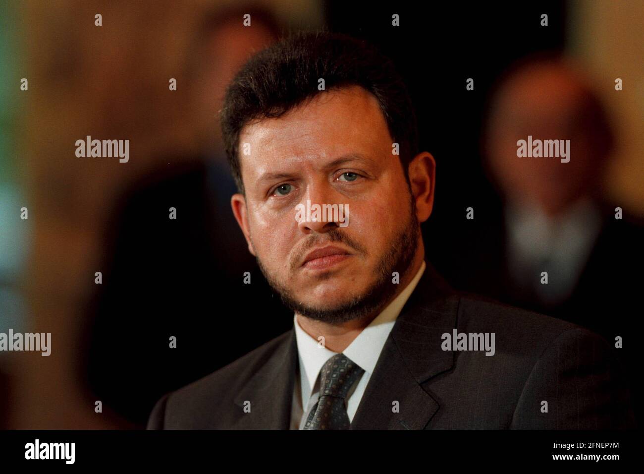 Abdullah Bin Hussein, King of the Hashemite Kingdom of Jordan, during a press conference. [automated translation] Stock Photo