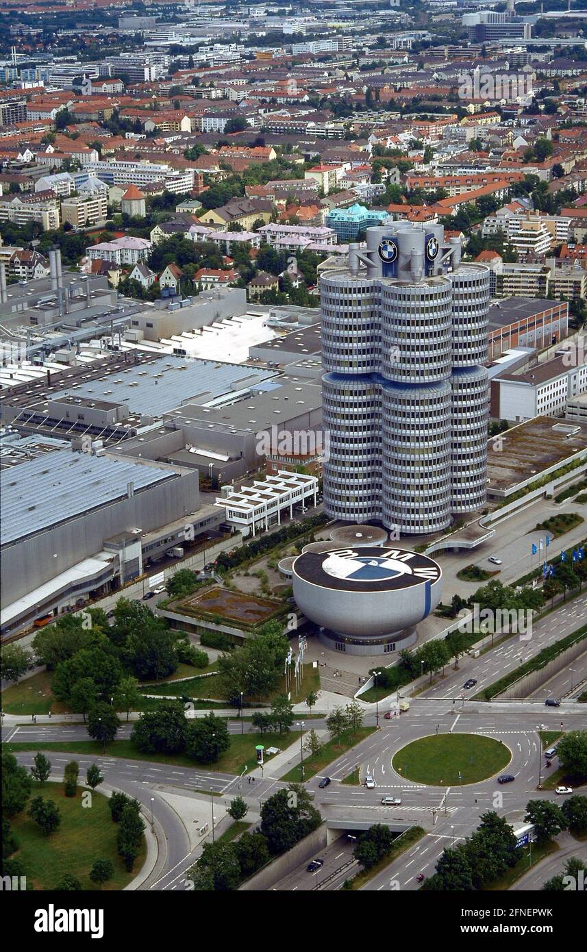 View from the television tower to the four-cylinder building of the BMW headquarters and to the Mittlerer Ring. [automated translation] Stock Photo