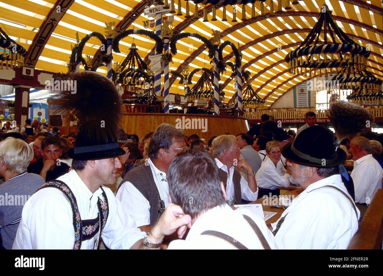 View into the Löwenbräu festival tent at the Oktoberfest in Munich. [automated translation] Stock Photo