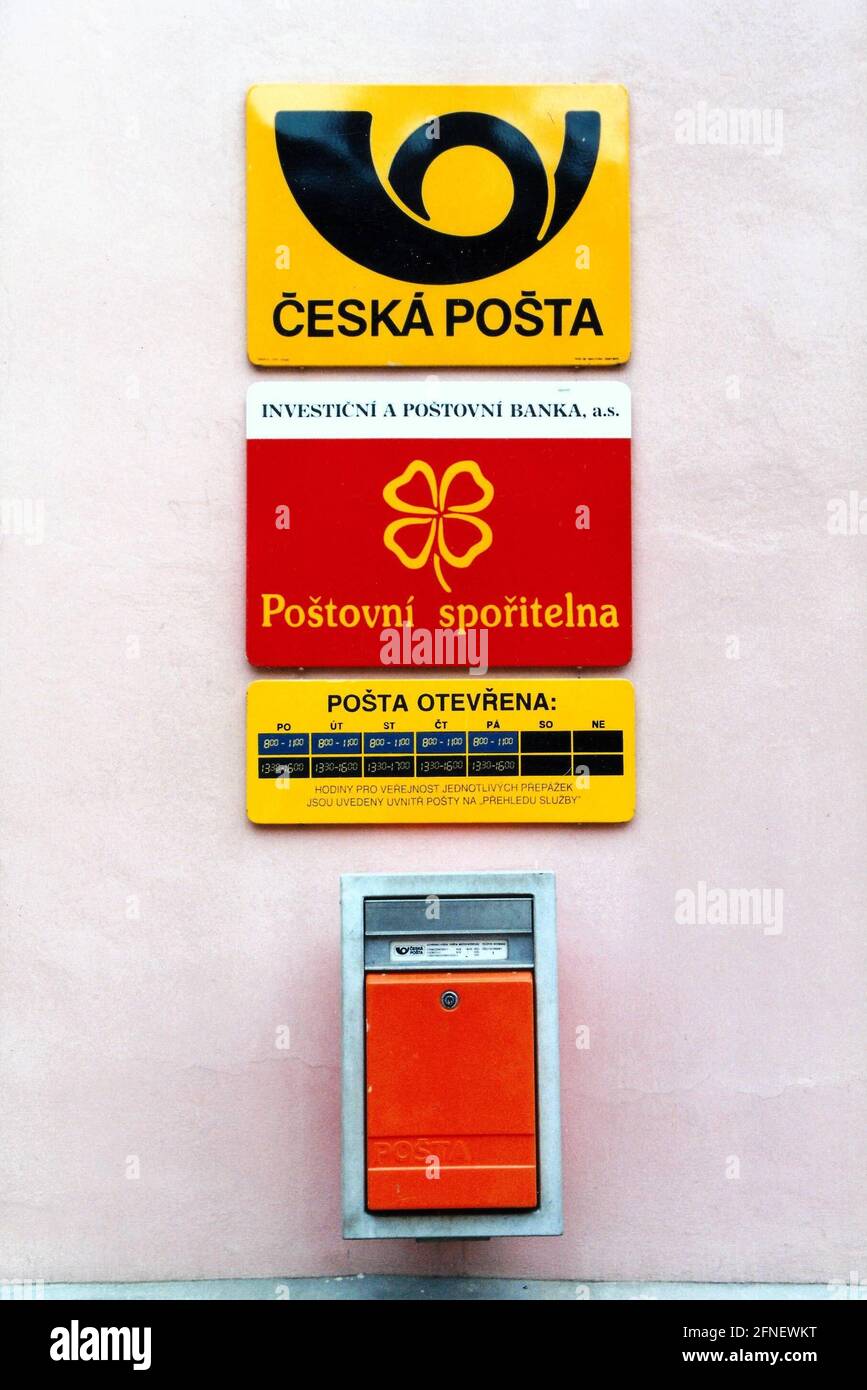 The typical exterior facade of a Czech post office, here in Prague, August 1998. [automated translation] Stock Photo