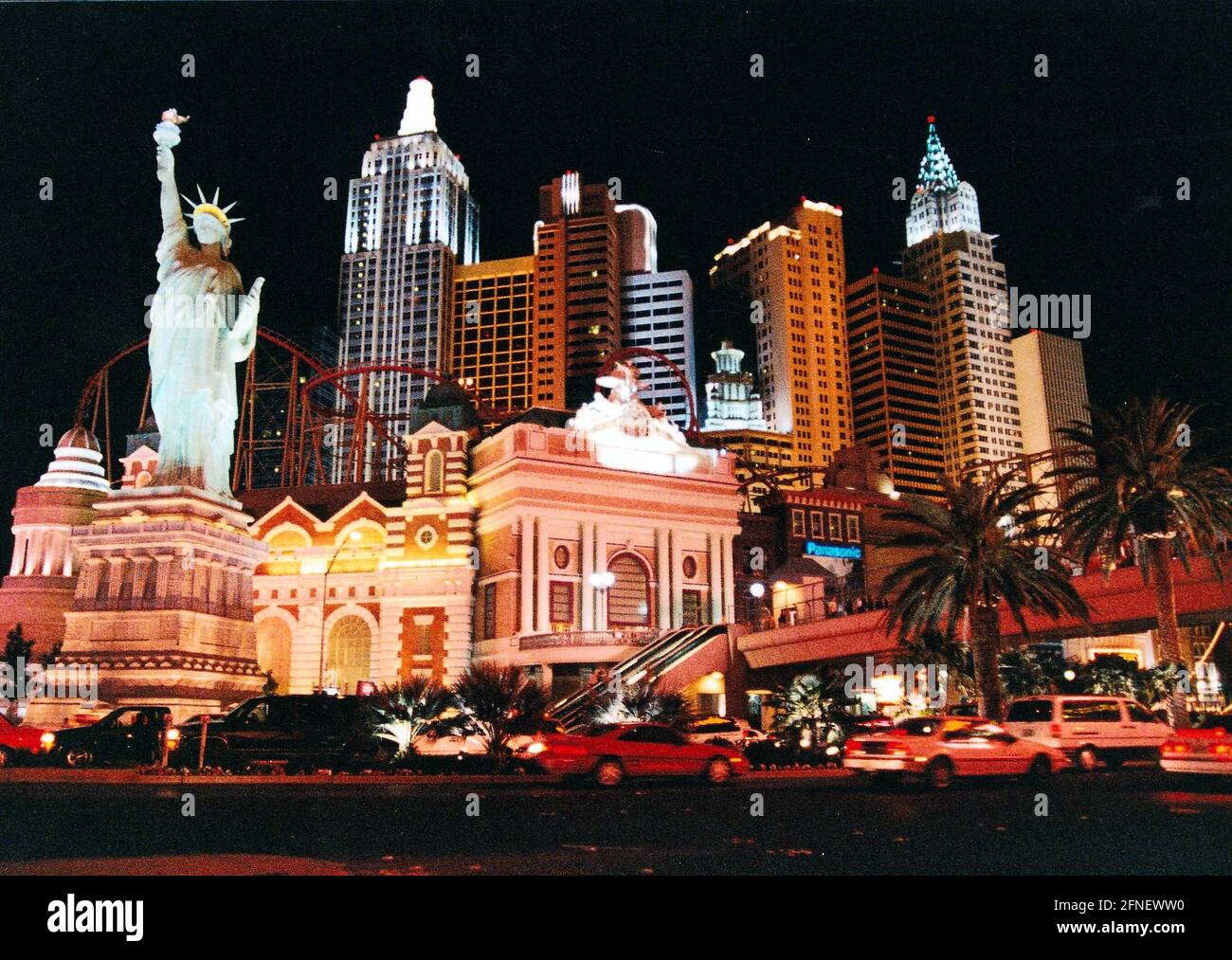 Las Vegas with Hotel 'New York' at night. [automated translation] Stock Photo