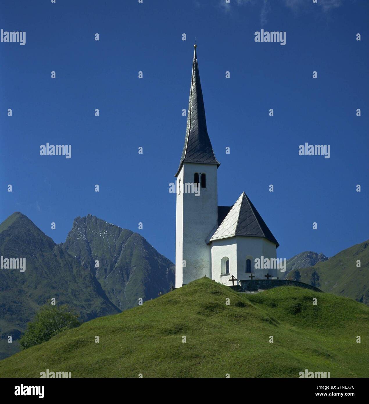 Reformed church in Tenna/Graubünden (Safiental). [automated translation] Stock Photo