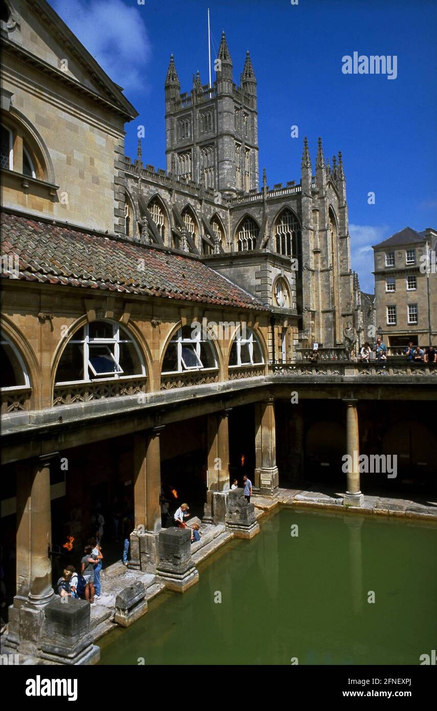 Roman baths in Bath. First baths were built in Bath as early as 54 AD
