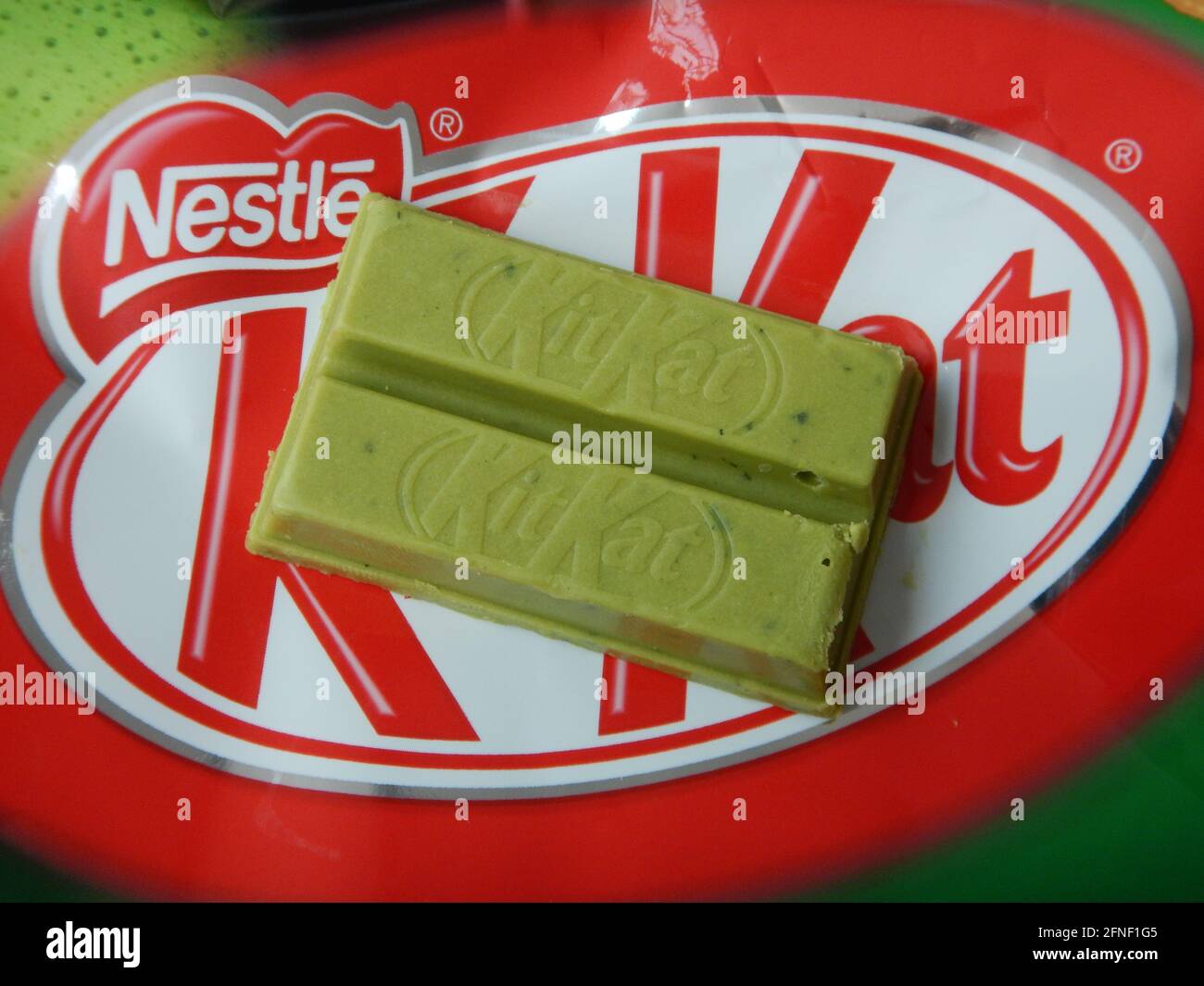 Japanese green tea chocolate KitKat candy bar, in Tokyo, Japan Stock