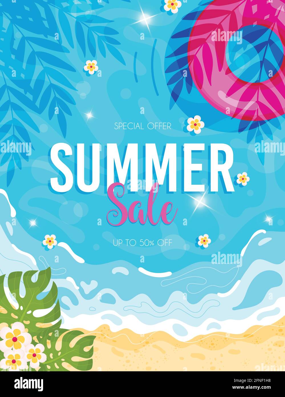 Summer sale flyer. Hello summer beach background. Vector