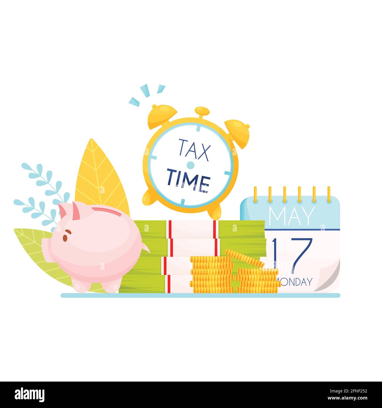 Tax time background with piggy bank. Vector illustration Stock Vector ...