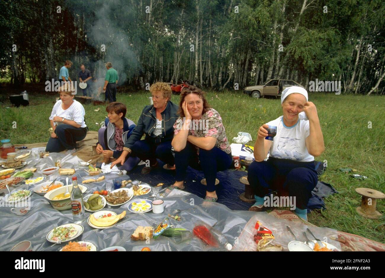 Villagers at a shashlik festival in the German rayon of Asovo near Omsk in western Siberia. In Siberia, settlements of Russian Germans (Siberian Germans) began to appear in 1881. [automated translation] Stock Photo
