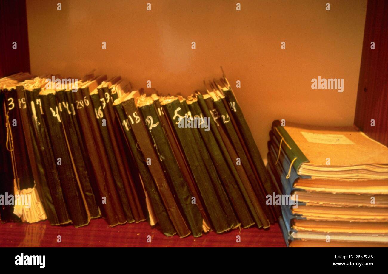 Volumes with collected applications for departure from the German rayon Asowo near the West Siberian Omsk. In Siberia, settlements of Russian Germans (Sibiri Germans) were established from 1881 onwards. [automated translation] Stock Photo