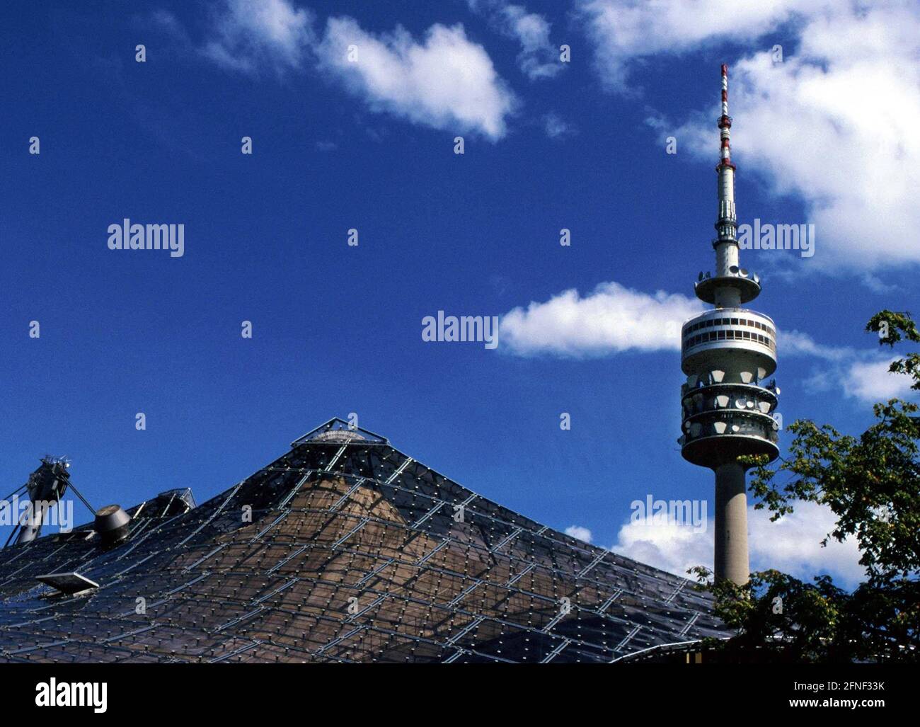The Munich Olympic Tower with the tent roof in the foreground ...