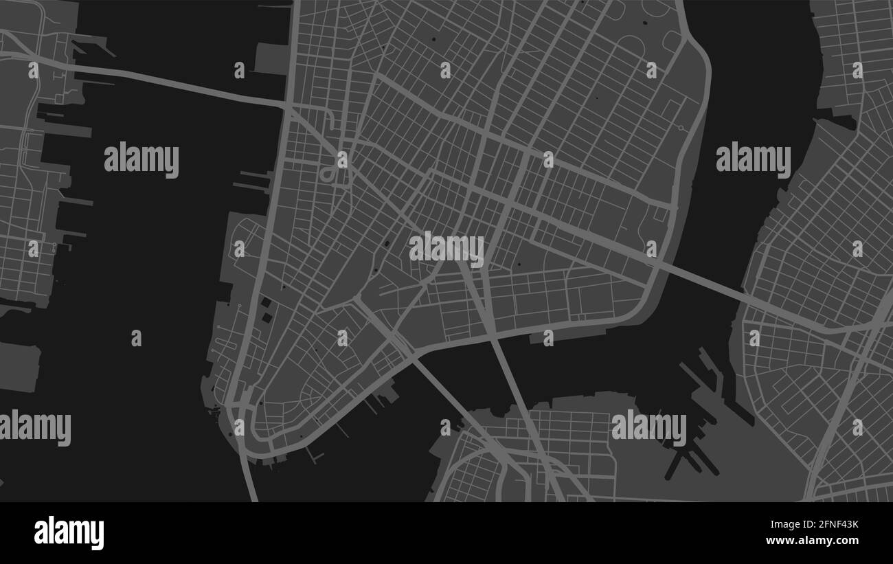 Black and white New York city area vector background map, streets and water cartography illustration. Widescreen proportion, digital flat design stree Stock Vector