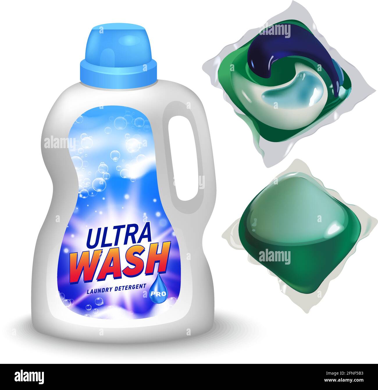 Realistic mock up of container for liquid detergent with designed