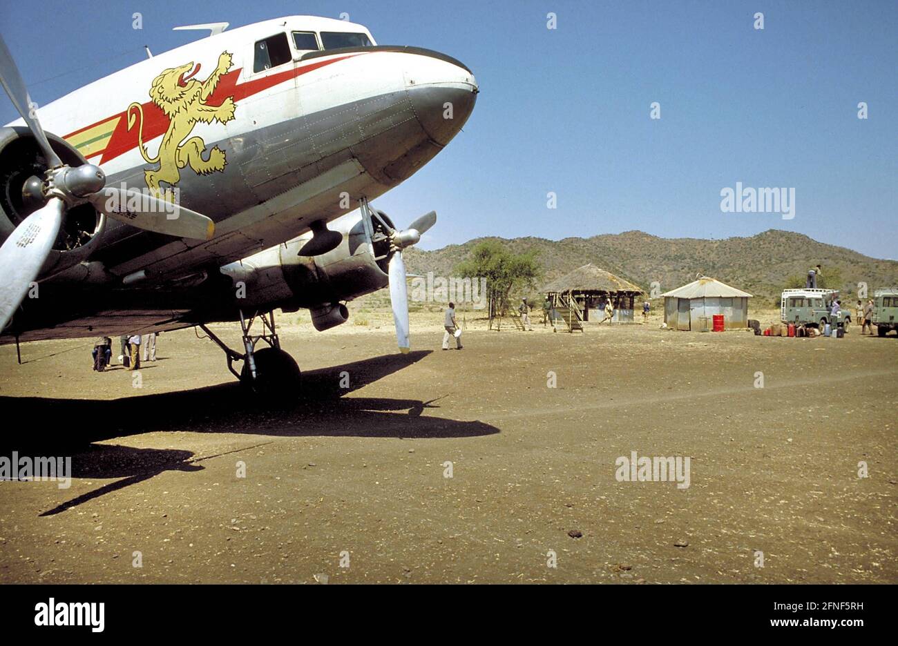 Aircraft on the tarmac of the airport in Lalibela. In the background