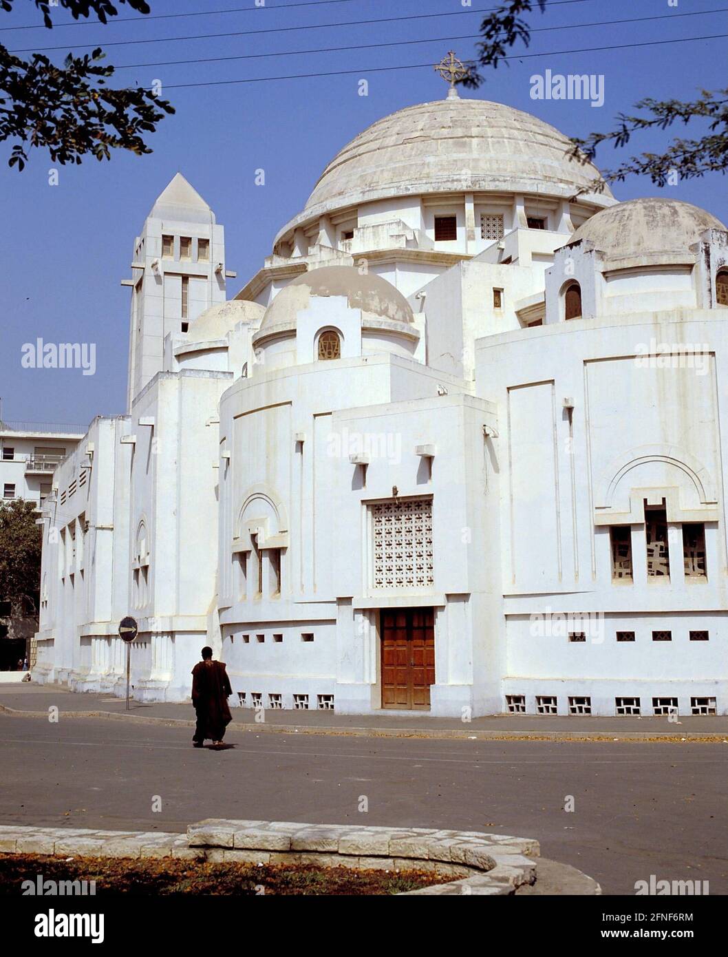 View of the exterior facade of the church Cathédrale du Souvenir Africain. [automated translation] Stock Photo