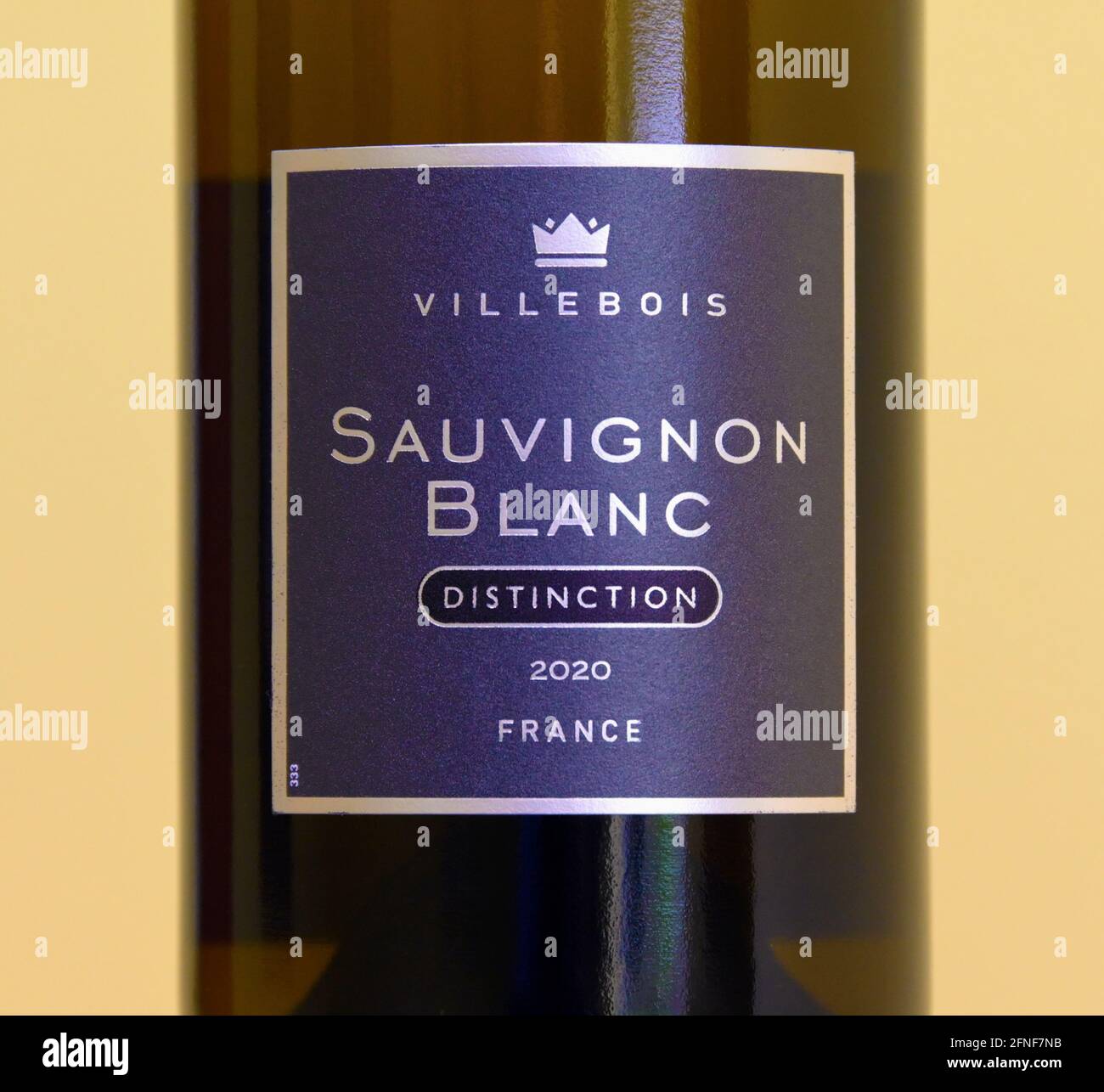 Wine label. Villebois. Sauvignon Blanc. Distinction. 2020. France. Stock Photo