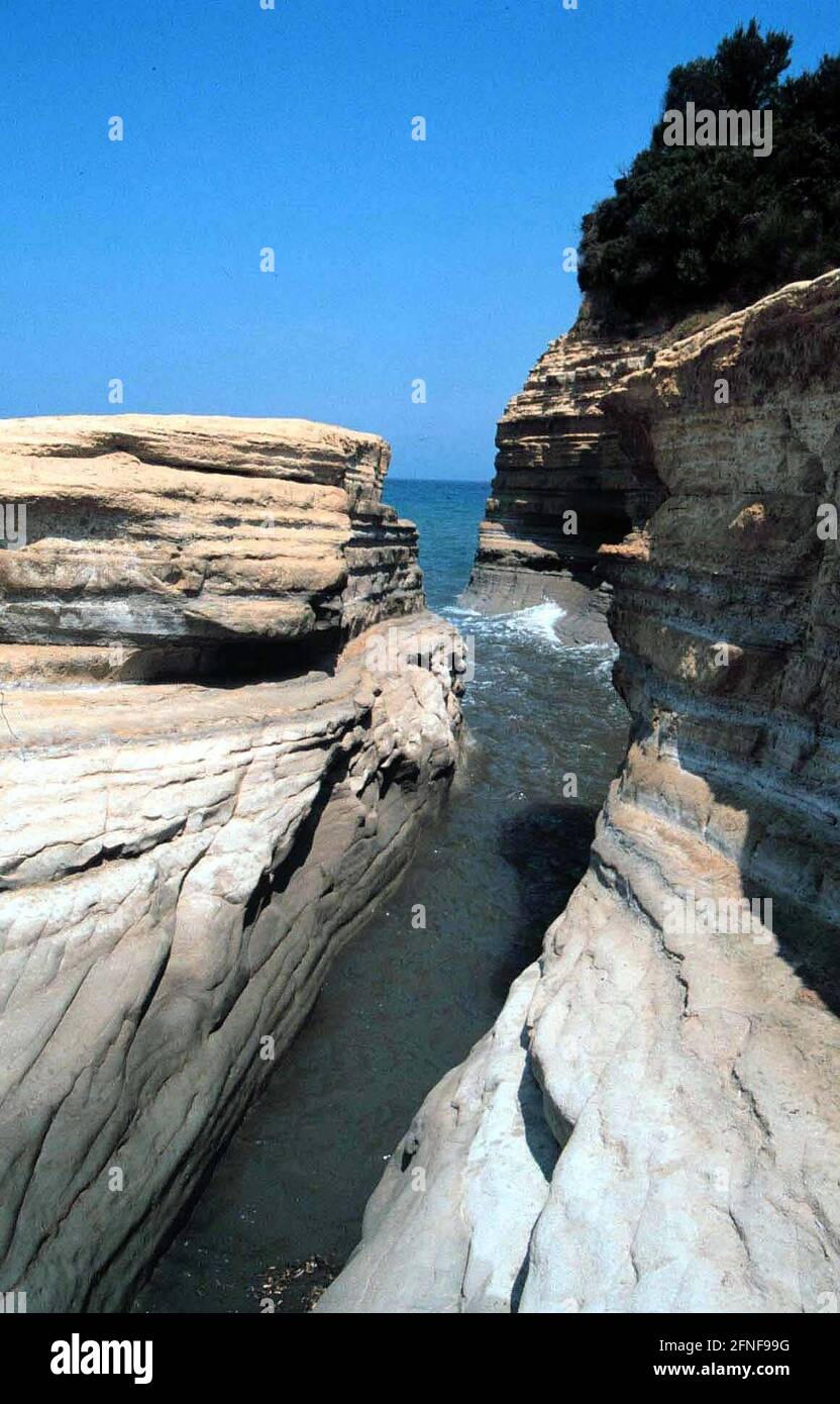 Rocky coast on the Greek Mediterranean island of Corfu. [automated translation] Stock Photo